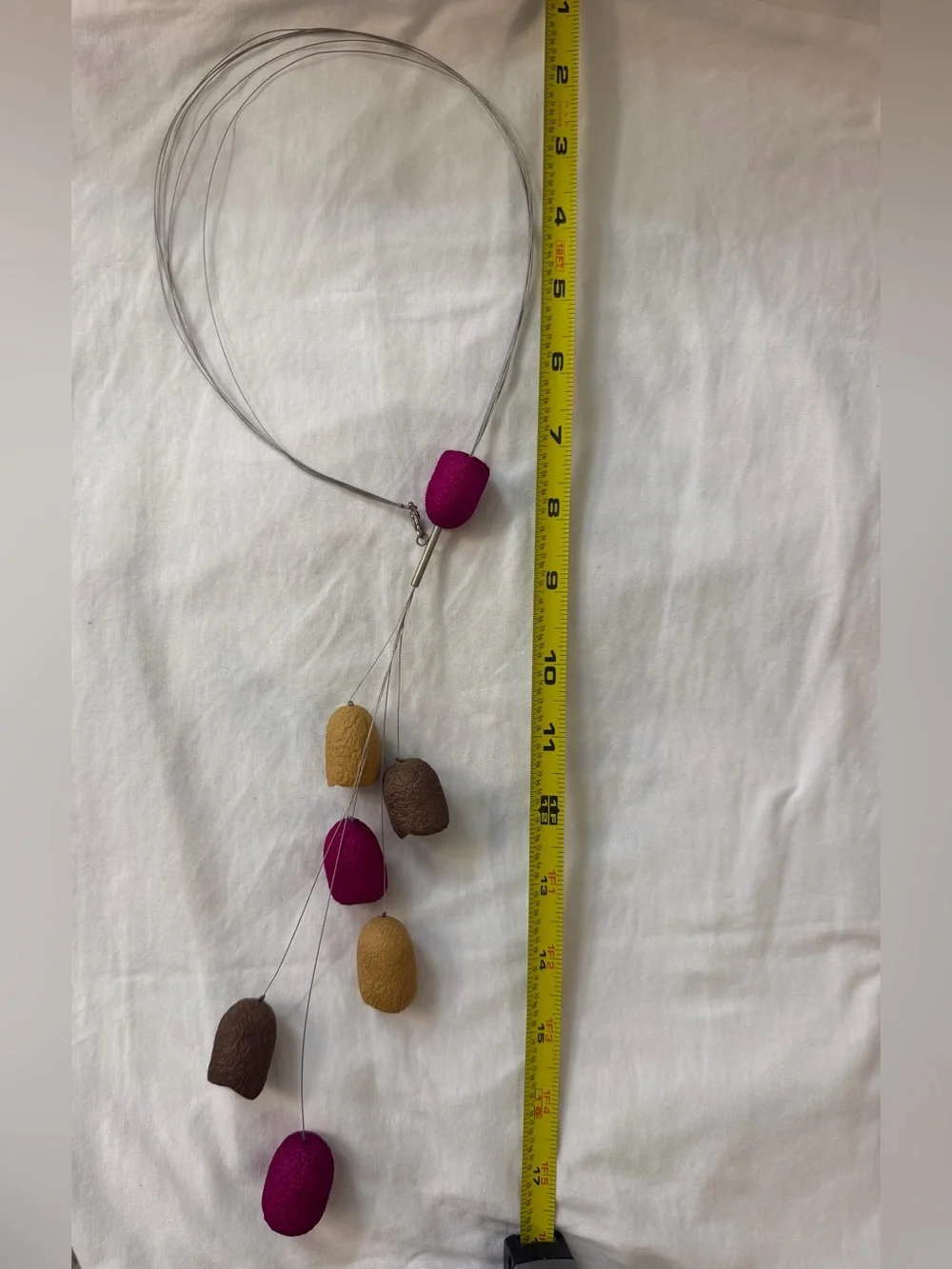 Women’s Multi-Bead Fuchsia and Tan Lariat Necklace